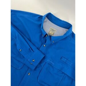 LL Bean Mens  XXL-Reg Long Sleeve Button Up Fishing Hiking Shirt Blue Vented